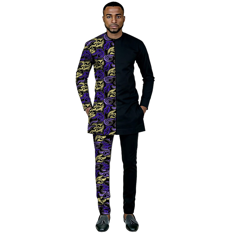 Men'S Grooming Wax - African Culture Men Patchwork Set Shirt