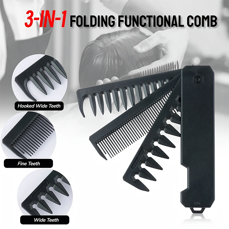 3-in-1 Folding Beard Comb for  - Mens Grooming Travel Kit 评论和价格